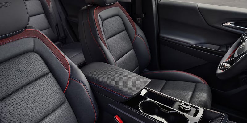 Black leather seats with red thread detail in 2027 Chevrolet Equinox